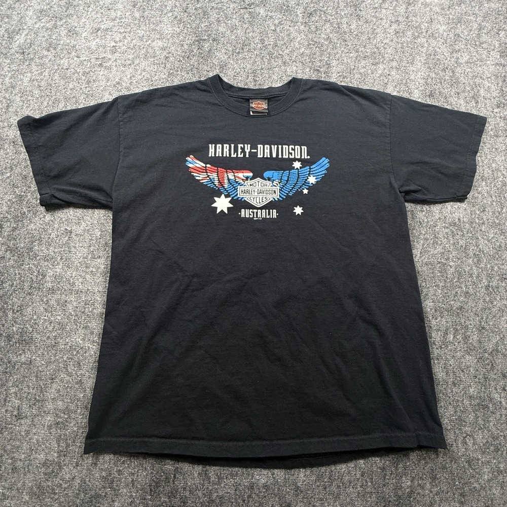 Harley Davidson T Shirt Mens XL Black Australia Flag Eagle Graphic 2011 Biker
